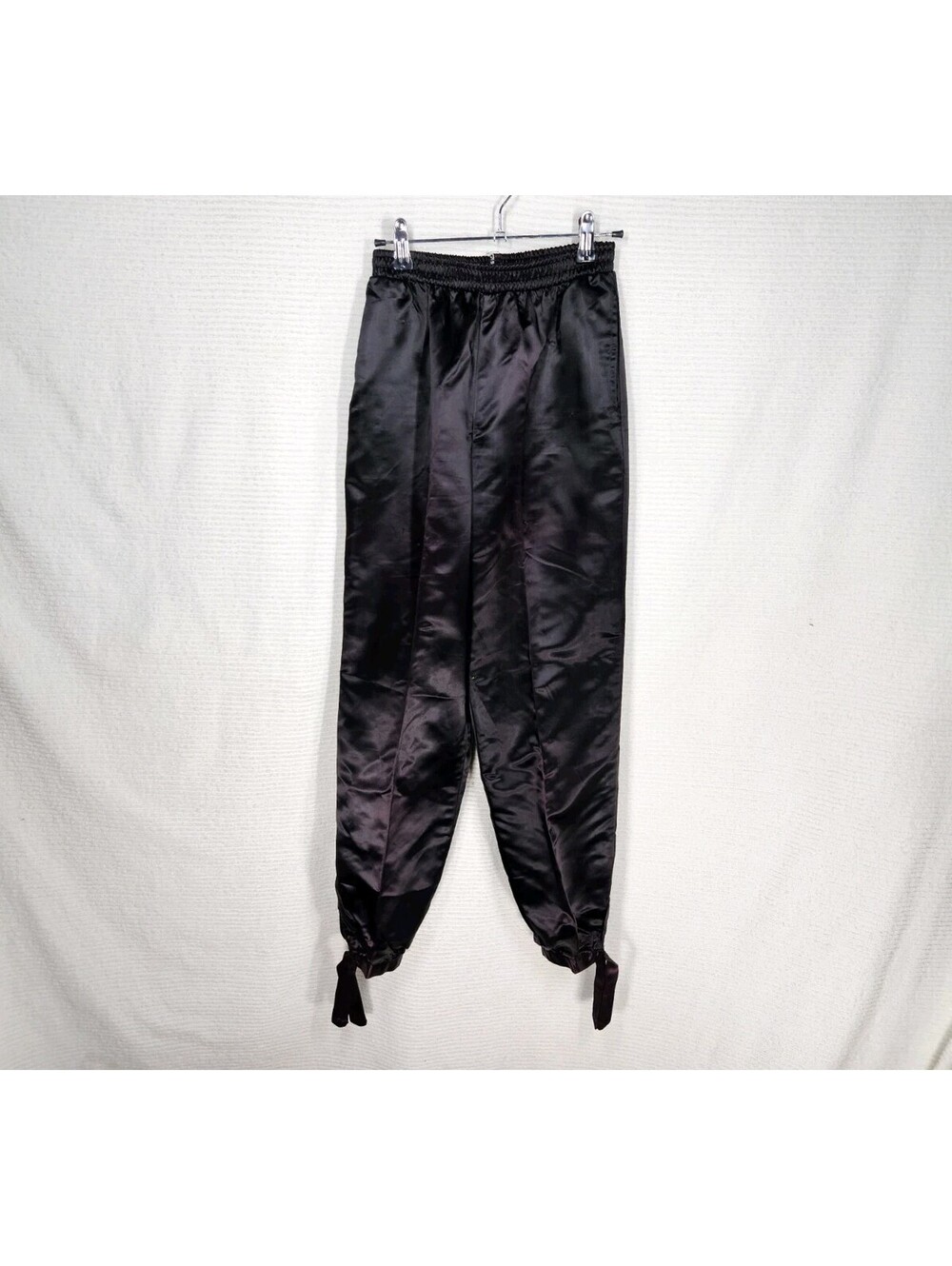 Vintage 1970s Satin Pants Tie Ankle XS Disco Pierrot Retro Black Sweatpants Rare